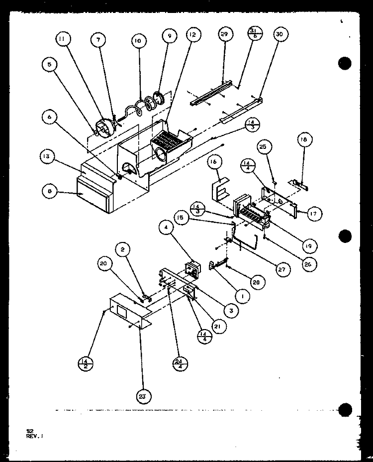 ICE BUCKET AND ICE MAKER Diagram and Parts List for SXD22J P1104020W Amana Refrigerator