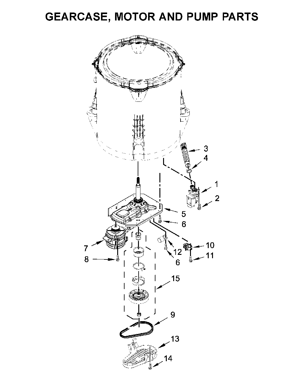 Gearcase, motor and pump parts Diagram and Parts List for MVWP576KW1  Maytag Washer
