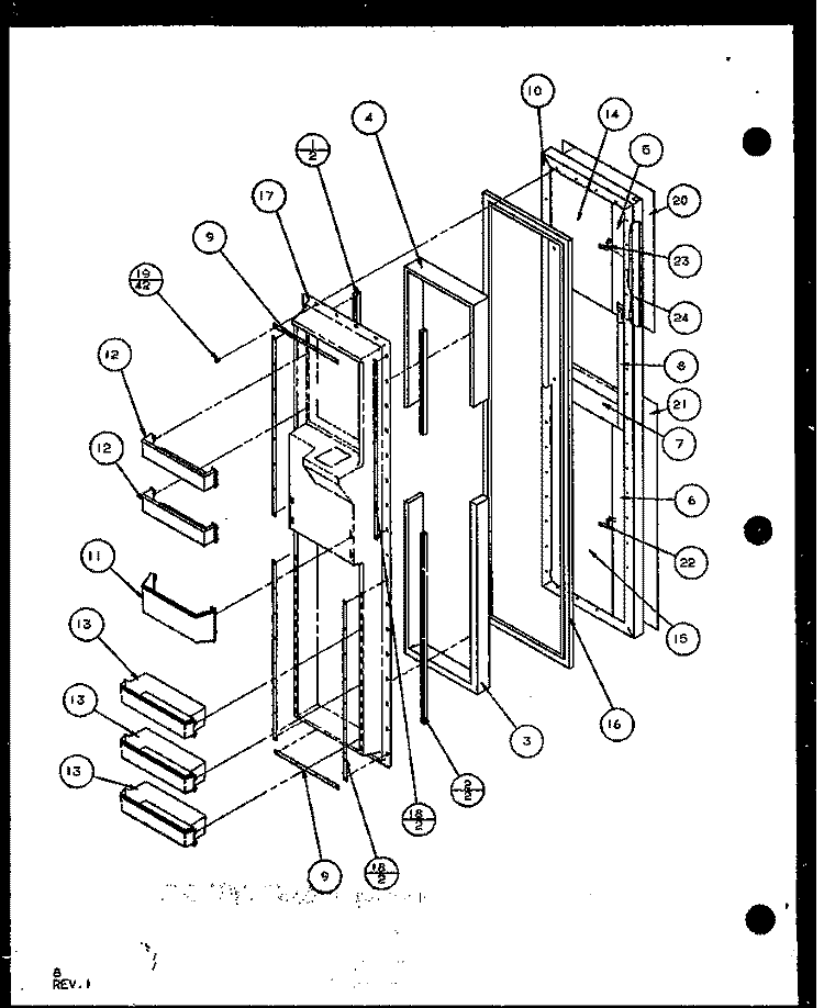 FZ DOOR Diagram and Parts List for SLD25JP P1104011W Amana Refrigerator