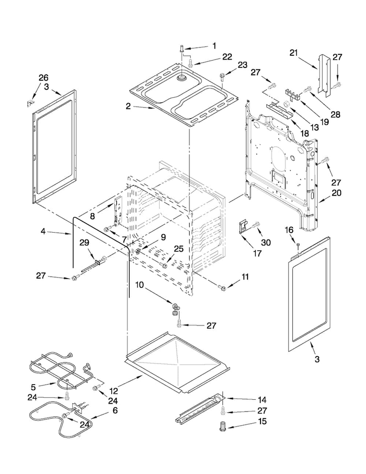 Chassis Parts Diagram and Parts List for AER3311WAW0  Amana Range