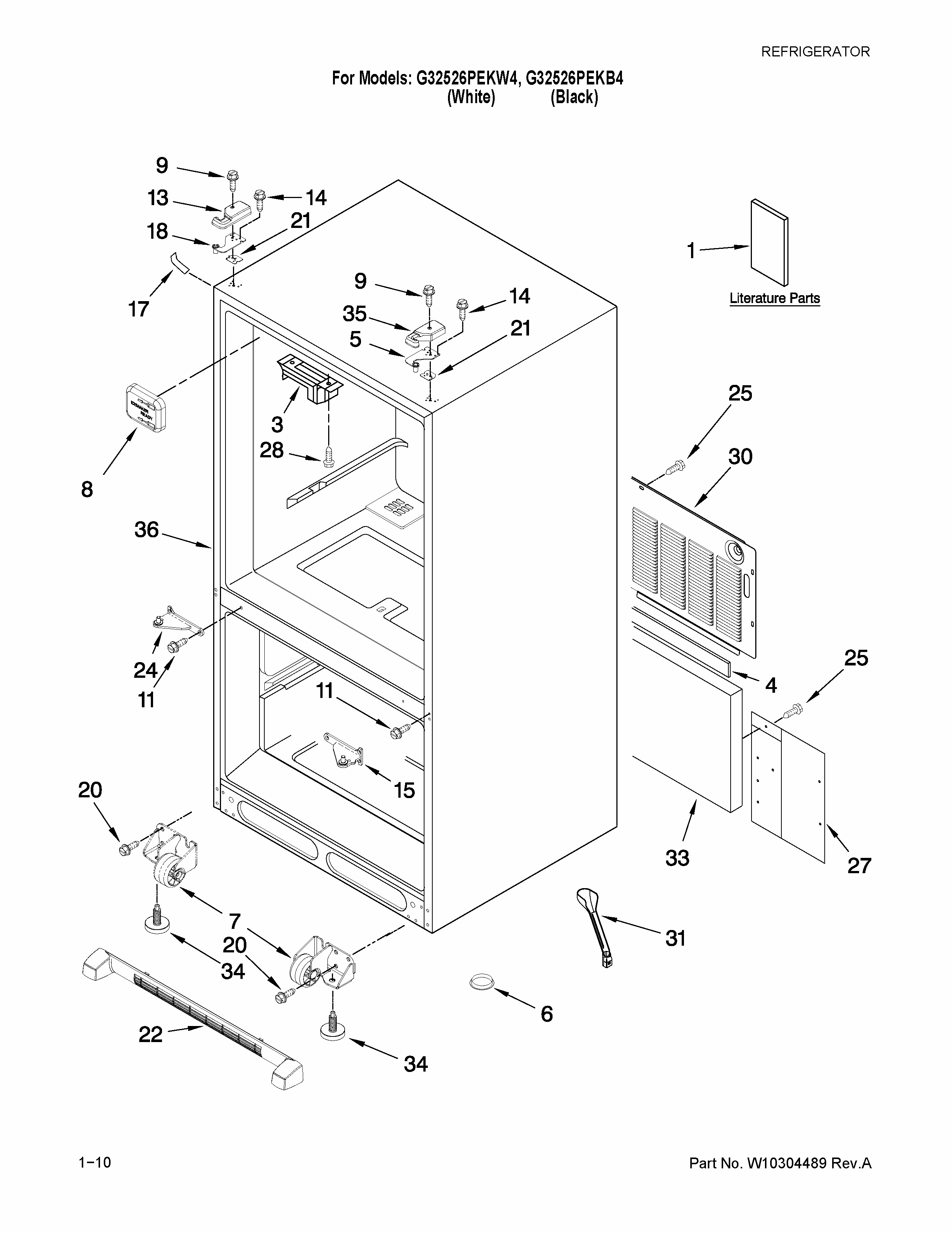 Cabinet Parts Diagram and Parts List for G32526PEKW4  Maytag Refrigerator