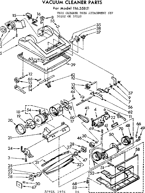 Nozzle And Motor Assembly Diagram and Parts List for 11635851  Kenmore Upright Vacuum