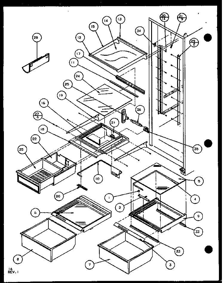 REF SHELVING AND DRAWERS Diagram and Parts List for SLD25JP P1104011W Amana Refrigerator