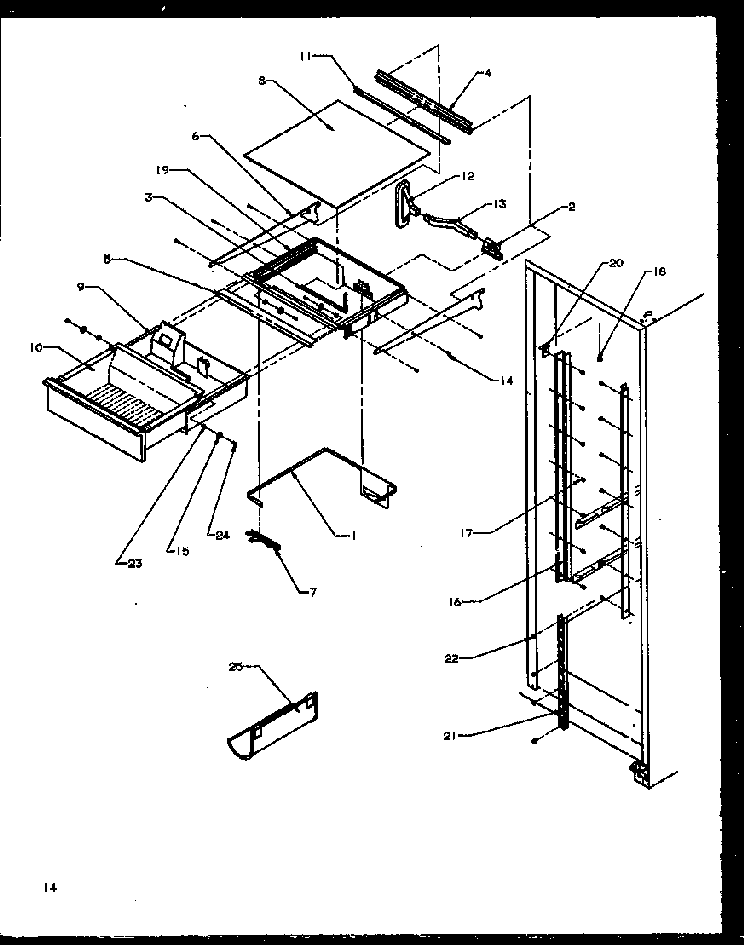 Refrigerator Shelving And Drawers Diagram and Parts List for SXI20NL-P1162903WL  Amana Refrigerator