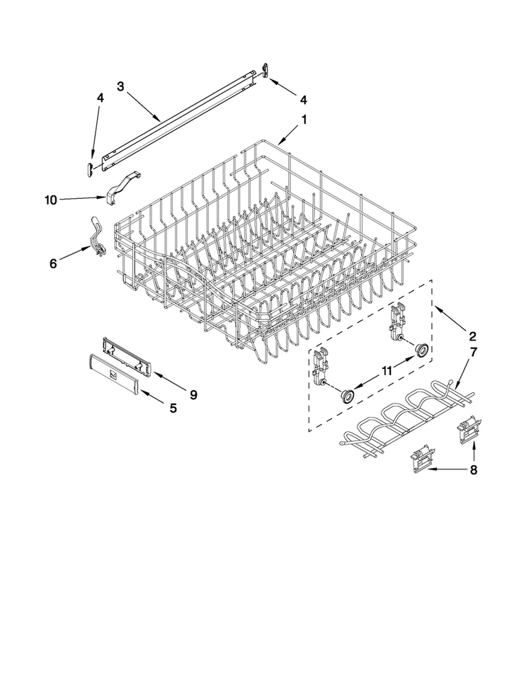 Upper Rack And Track Parts Diagram and Parts List for JDB3200AWB5  Jenn-Air Dishwasher