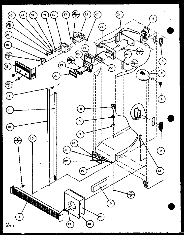 REF / FZ CONTROLS AND CABINET PART Diagram and Parts List for SLD25J P1104008W Amana Refrigerator