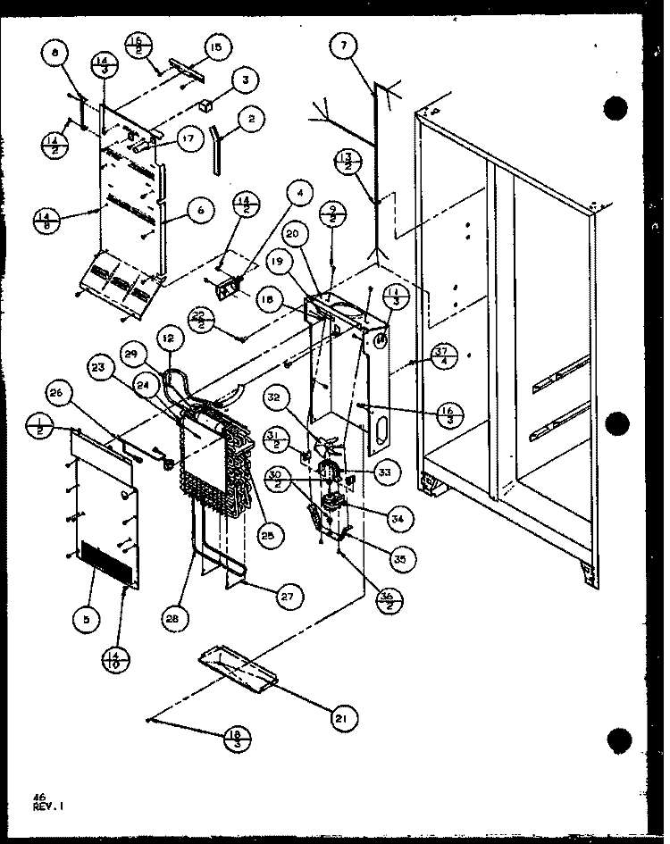 EVAP AND AIR HANDLING Diagram and Parts List for SLD25J P1104008W Amana Refrigerator