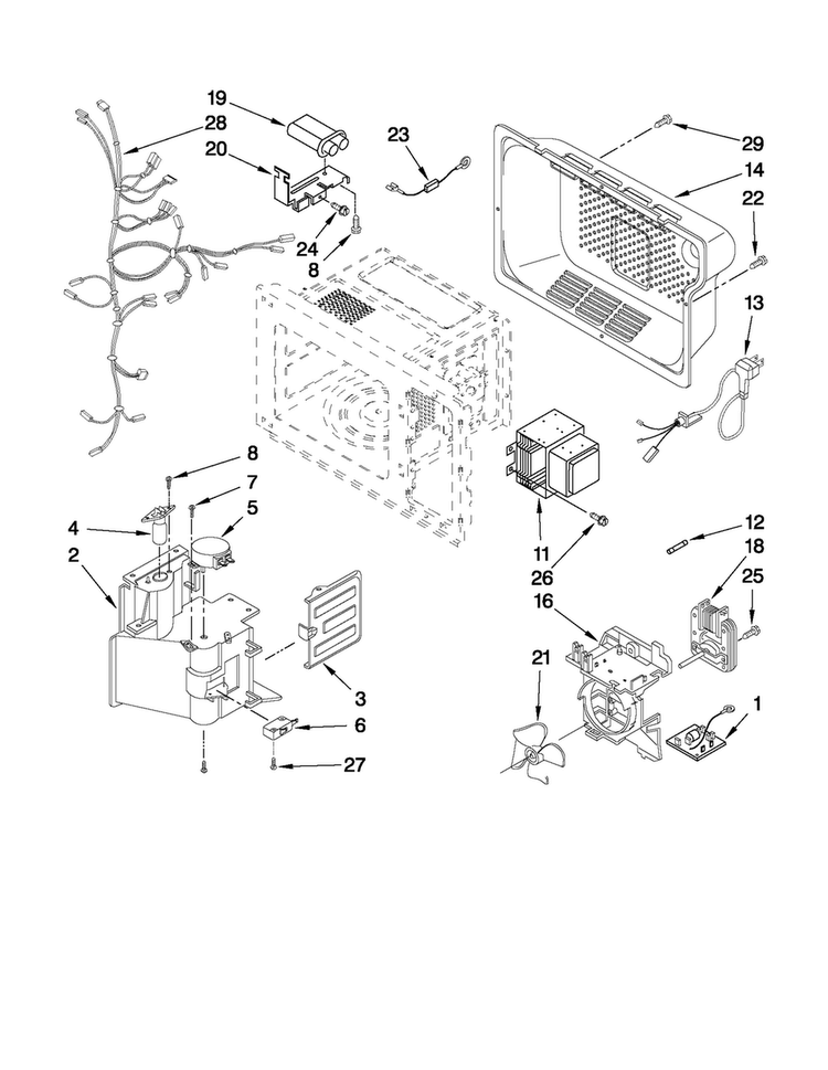 Oven Interior Parts Diagram and Parts List for AMC7159TAB1  Amana Microwave