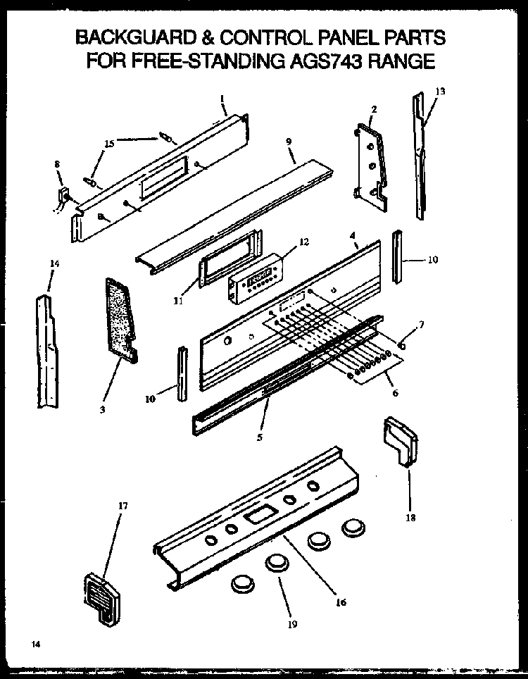Backguard & Control Panel Parts For Free-standing Ags743 Ran Diagram and Parts List for AGS745WW1-P1130733WW  Amana Range