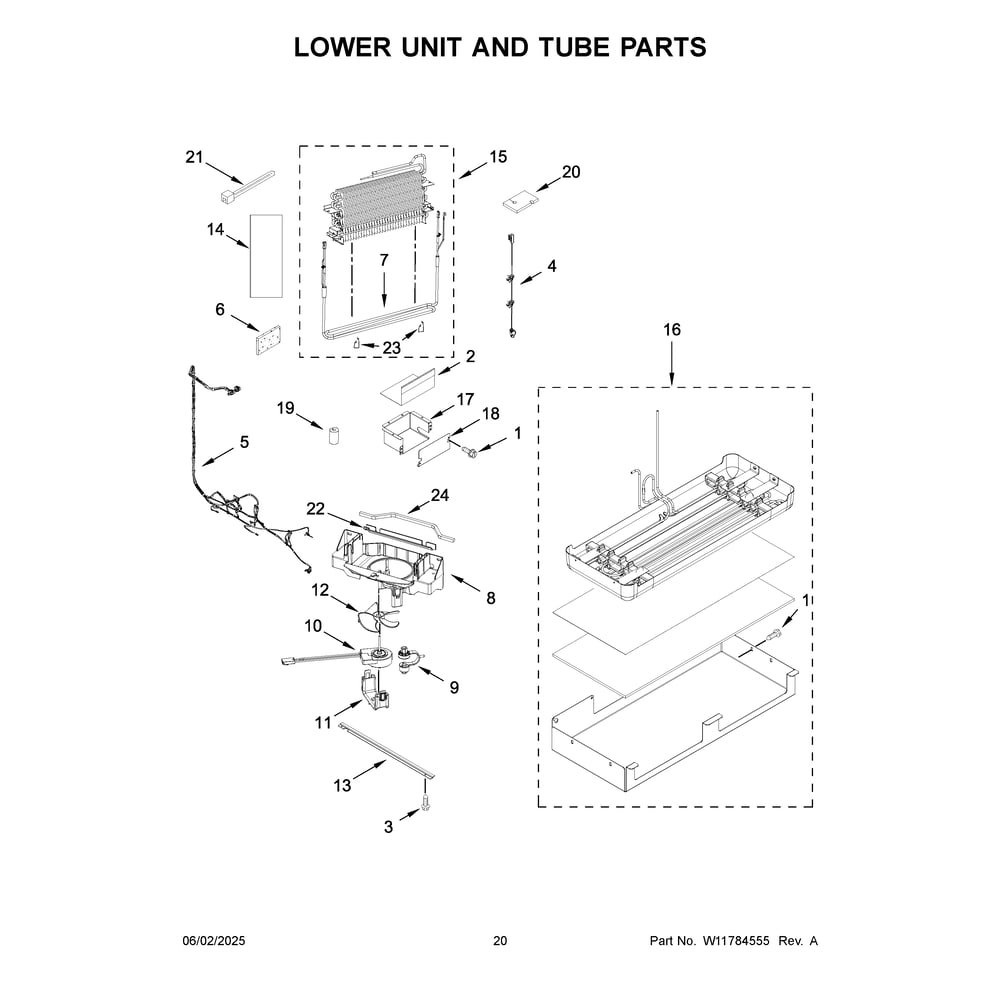 Lower Unit And Tube Parts Diagram and Parts List for JB36NXFXRE21  Jenn-Air Refrigerator