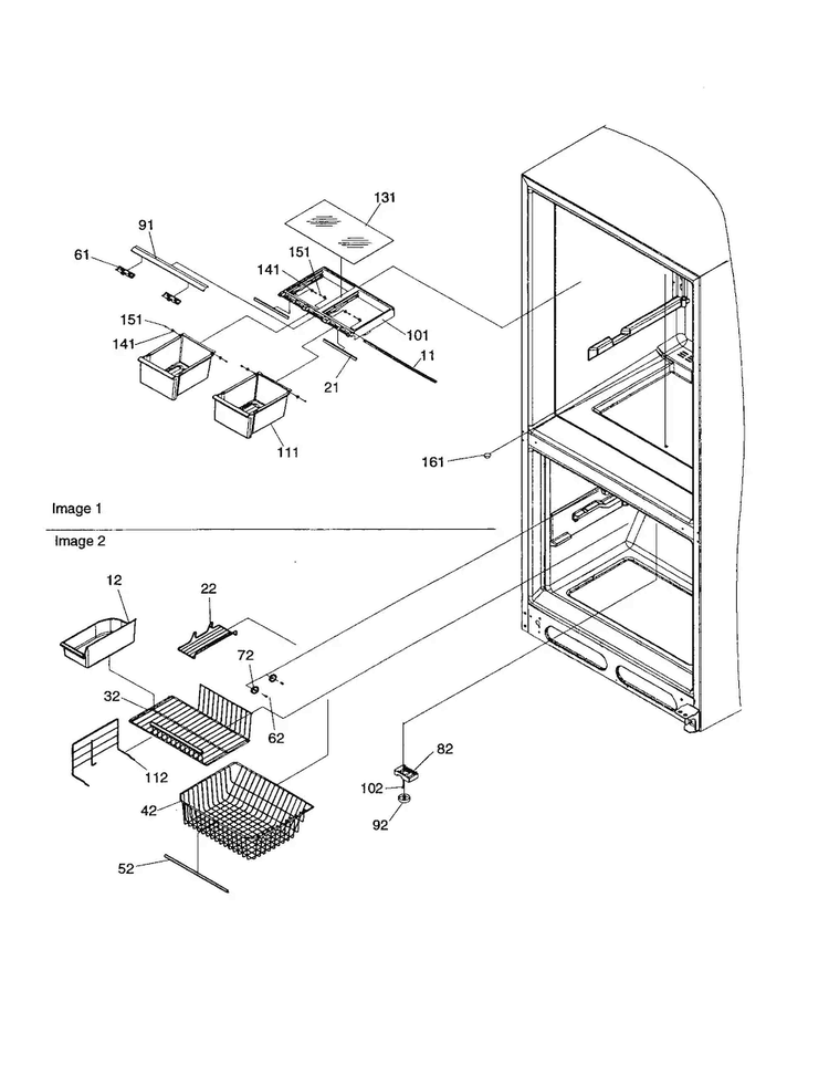 Crisper/freezer Feature Diagram and Parts List for BR18V1C-P1320707WC  Amana Refrigerator