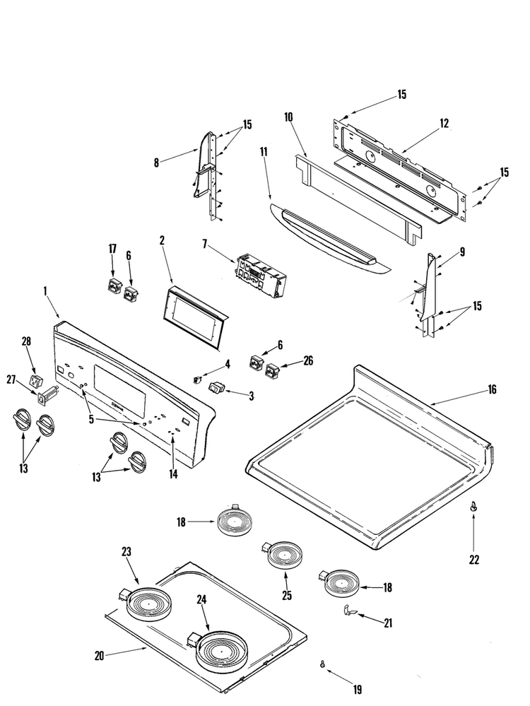 Control Panel/top Assembly Diagram and Parts List for JER8885RCB  Jenn-Air Range