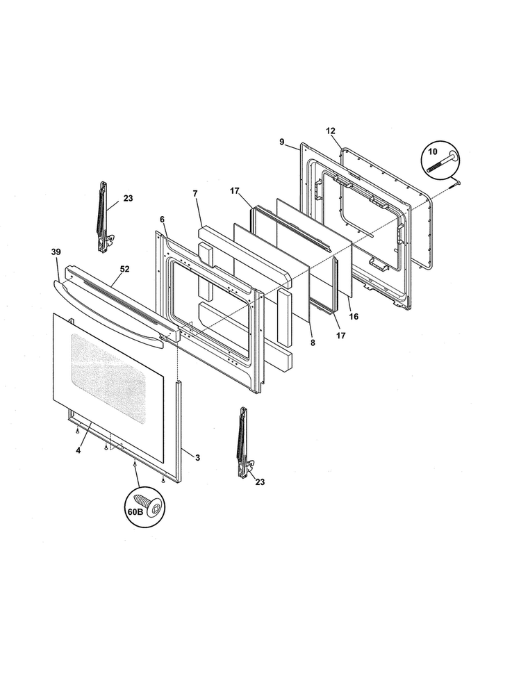 Door Diagram and Parts List for CRE3895PWA  Crosley Range
