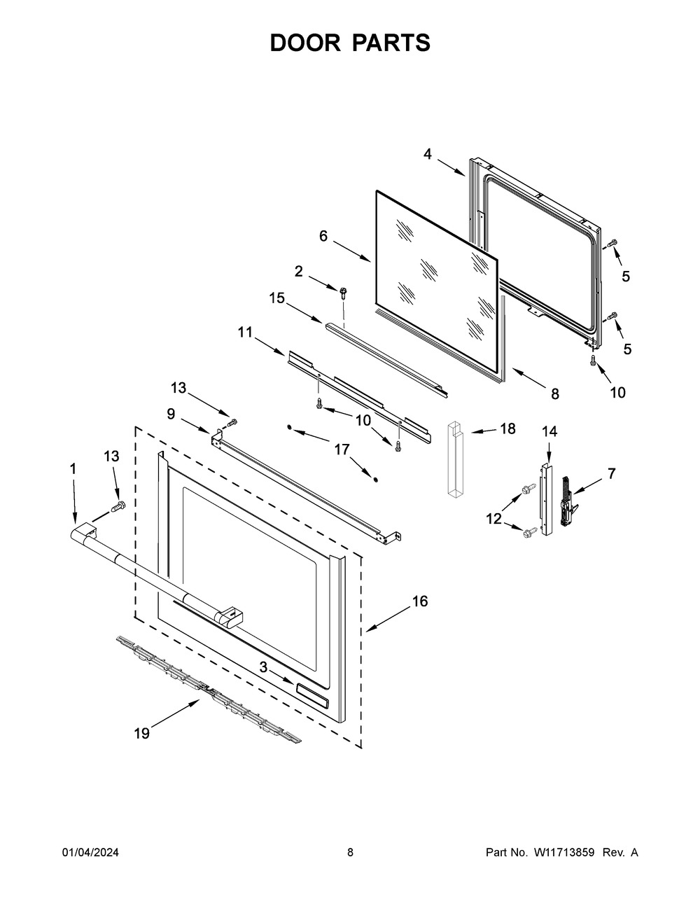 Door Parts Diagram and Parts List for JES1750ML1  Jenn-Air Range
