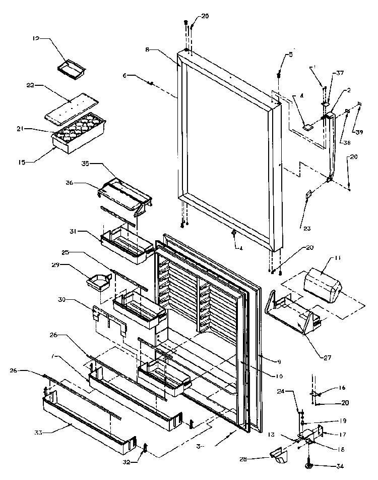 Ref Door Assy Diagram and Parts List for TR25S5L-P1196401WL  Amana Refrigerator