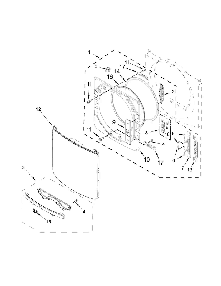 Door Parts Diagram and Parts List for MGD3100DW1  Maytag Dryer