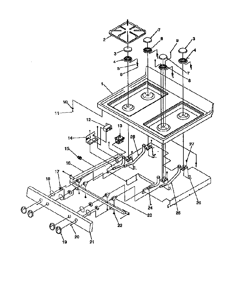 Main Top Diagram and Parts List for ARG7301W-P1143330NW  Amana Range