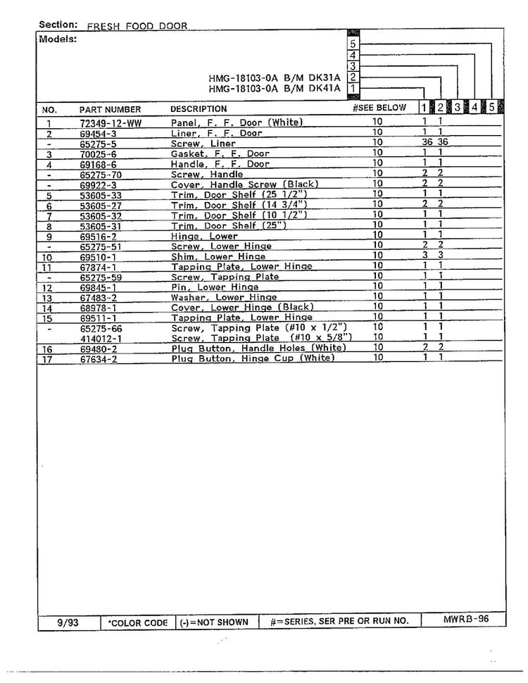 Fresh Food Door Page 2 Diagram and Parts List for 18103-0A  Admiral Refrigerator
