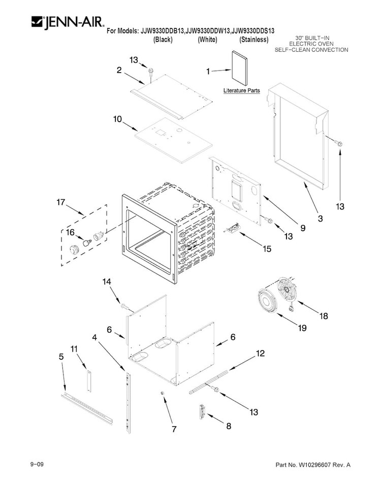 Oven Parts Diagram and Parts List for JJW9330DDS13  Jenn-Air Wall Oven