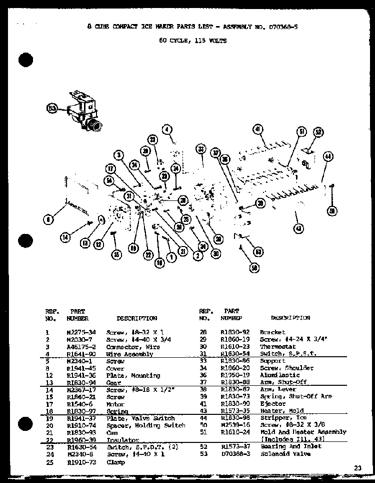 8 Cube Compact Ice Maker Diagram and Parts List for SLI22F1-L-P7700009WL  Amana Refrigerator