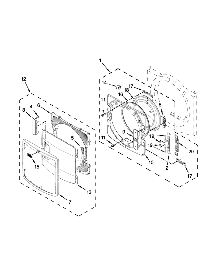 Door Parts Diagram and Parts List for MGD7000XG0  Maytag Dryer