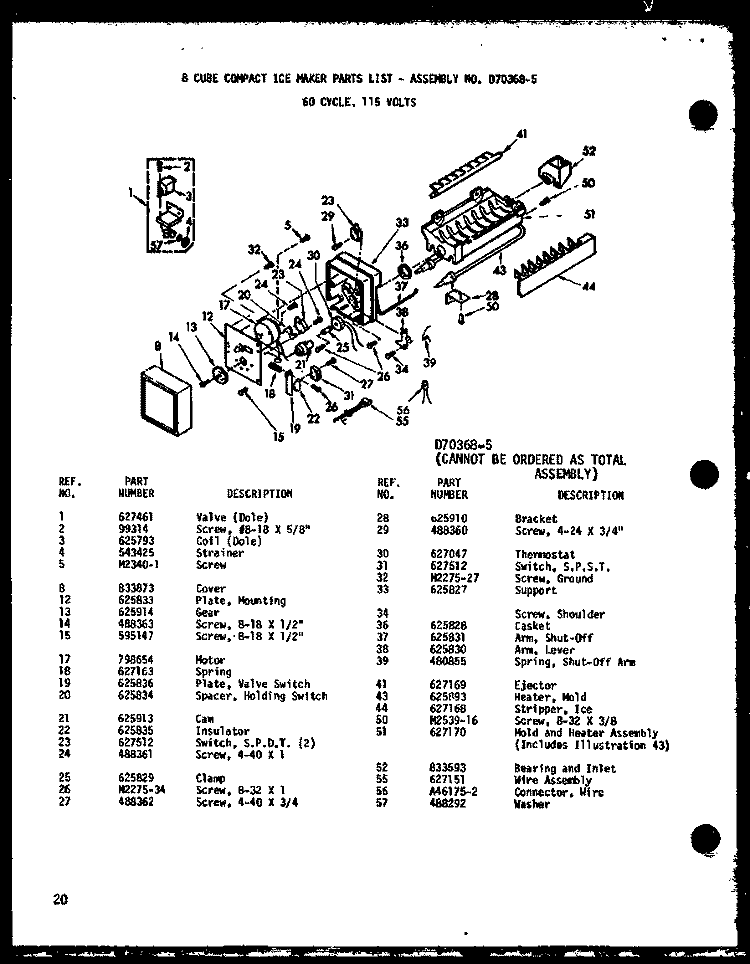 8 CUBE COMPACT ICE MAKER Diagram and Parts List for BCI20E P747024W Amana Refrigerator