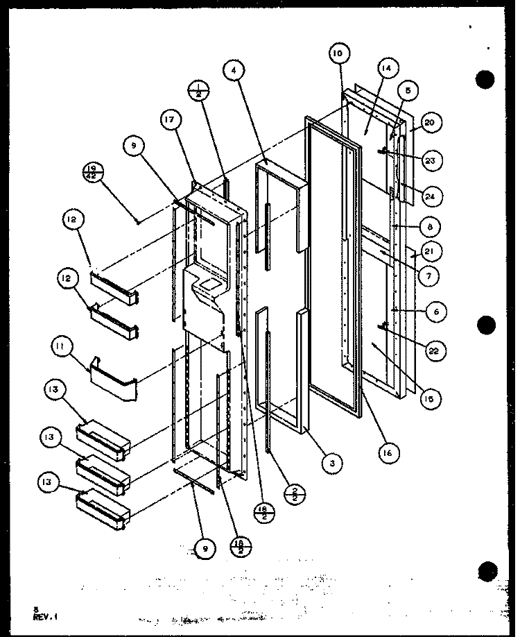 FZ DOOR Diagram and Parts List for SCD25J P1104013W Amana Refrigerator