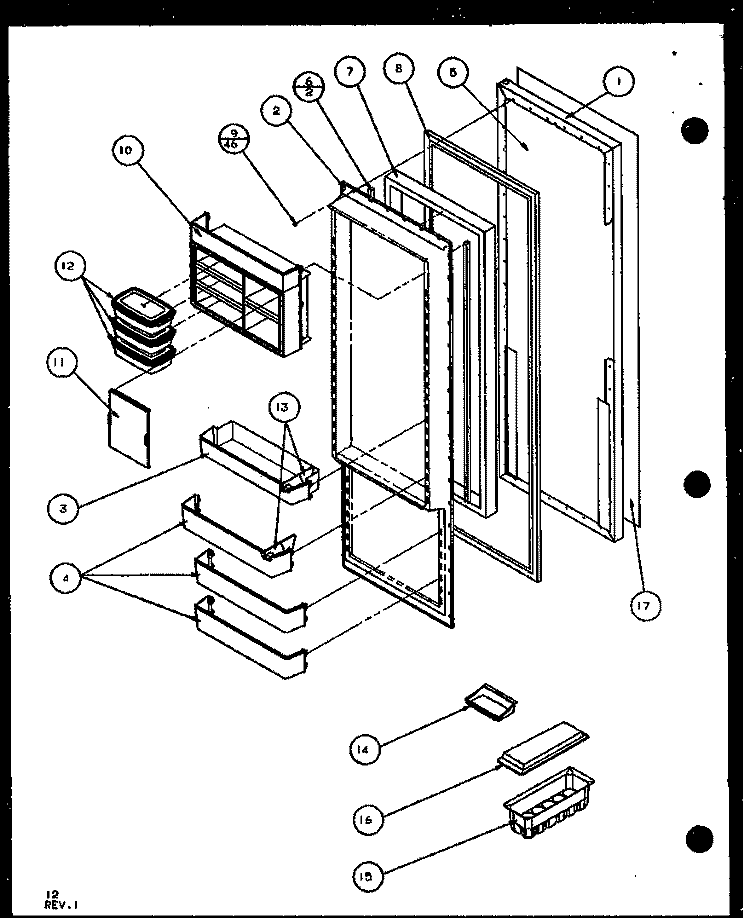 REF DOOR Diagram and Parts List for SCD25J P1104013W Amana Refrigerator