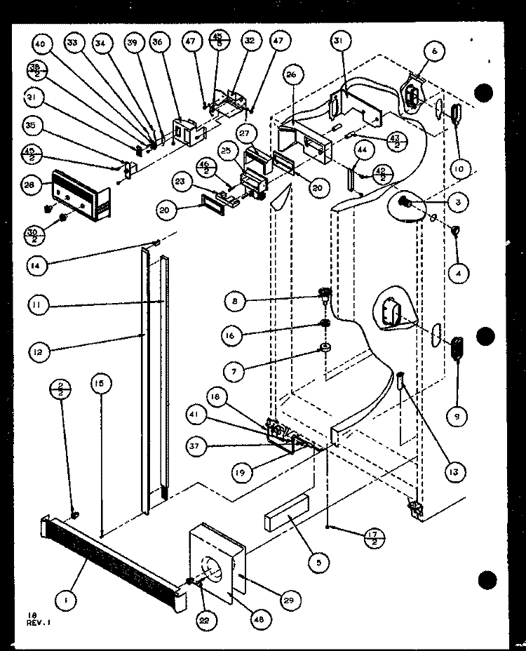 REF / FZ CONTROLS AND CABINET PART Diagram and Parts List for SCD25J P1104013W Amana Refrigerator