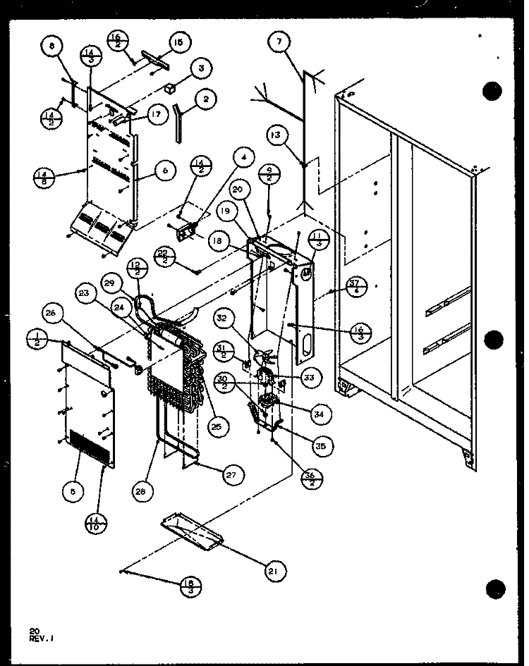 EVAP AND AIR HANDLING Diagram and Parts List for SCD25J P1104013W Amana Refrigerator