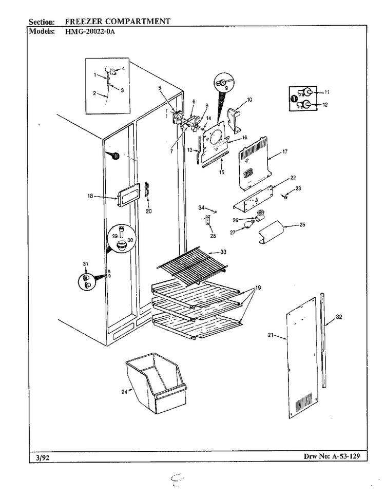 Freezer Compartment Diagram and Parts List for 20022-0A  Admiral Refrigerator