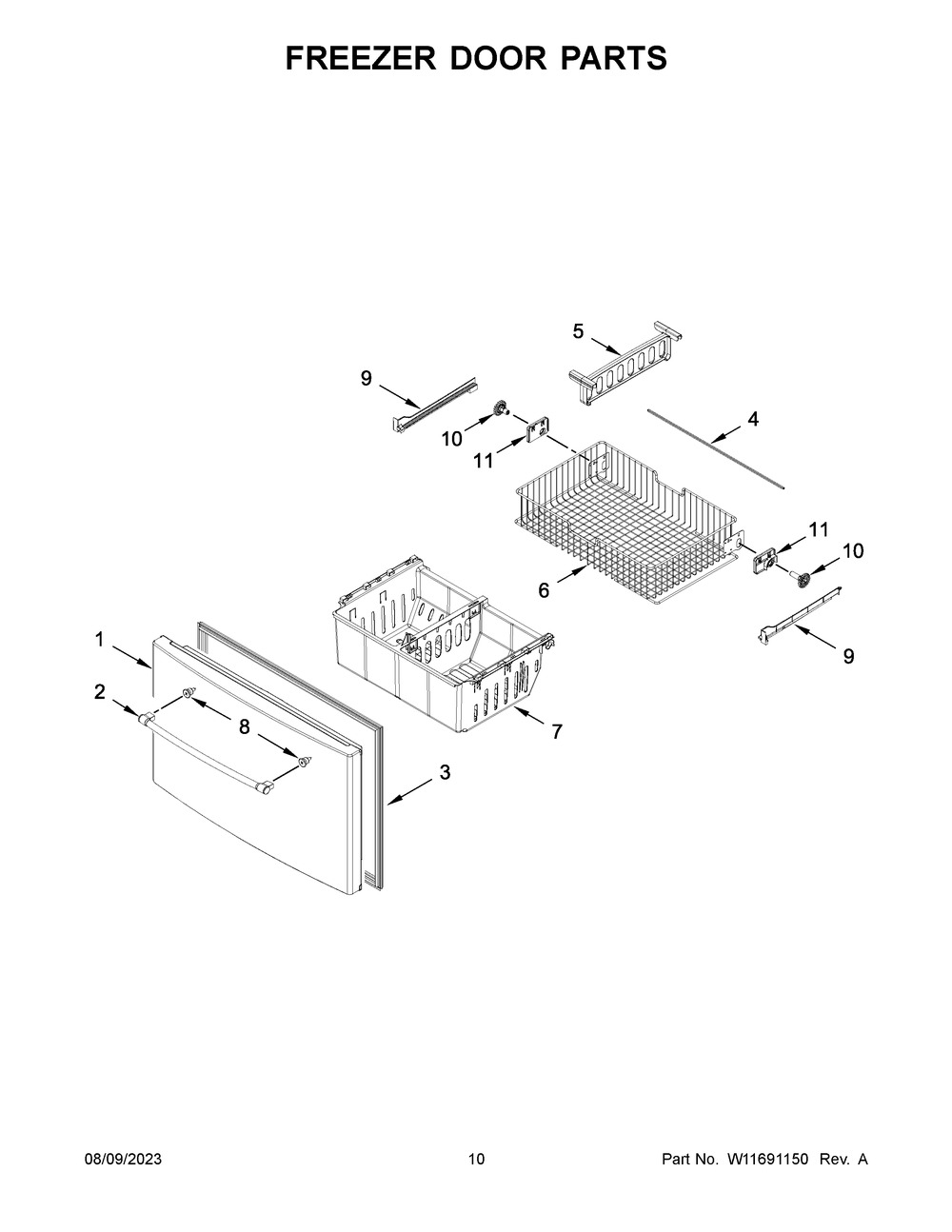 Freezer Door Parts Diagram and Parts List for MFI2570FEB09  Maytag Refrigerator