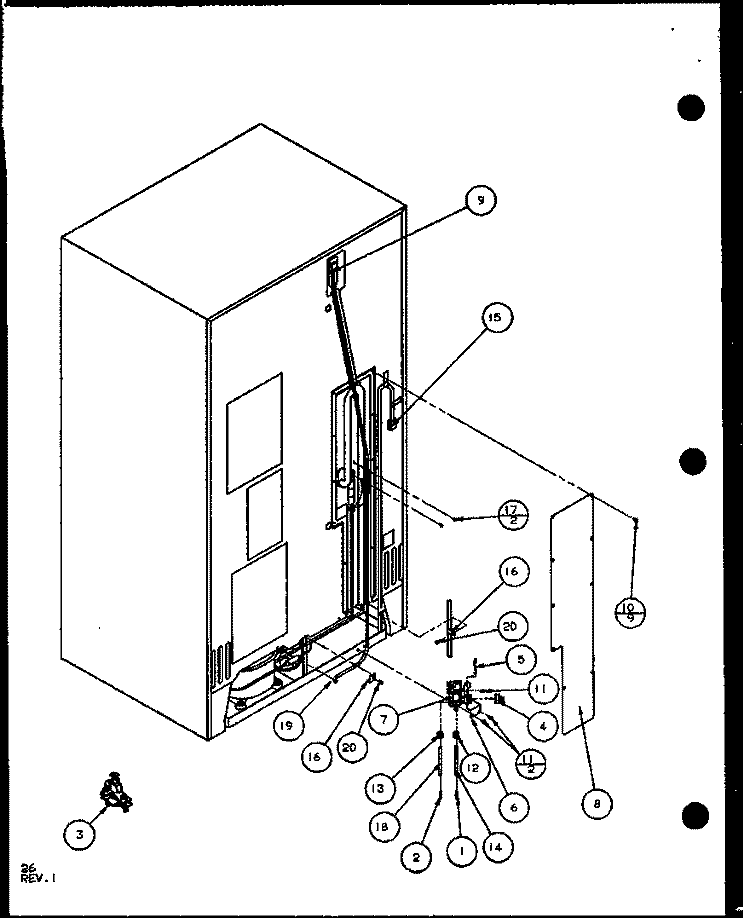 CABINET BACK Diagram and Parts List for SCD25J P1104013W Amana Refrigerator