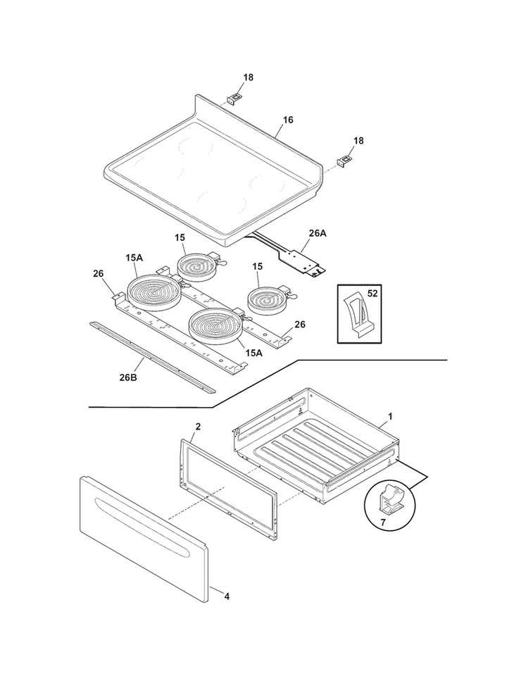 Top/drawer Diagram and Parts List for CRE3870LWG  Crosley Range
