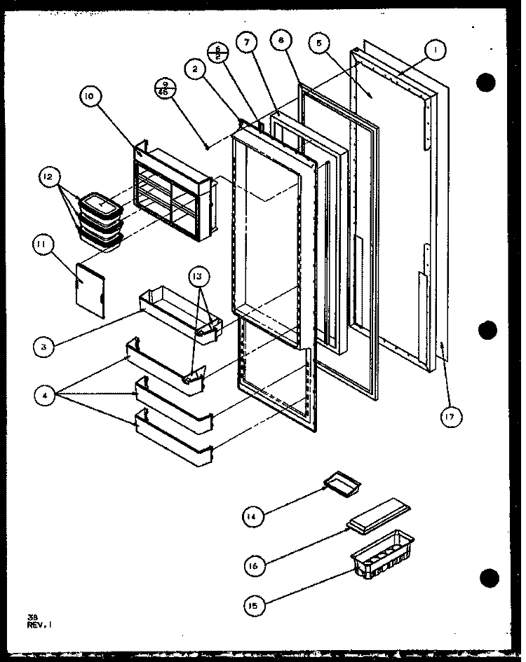 REF DOOR Diagram and Parts List for SCD25JB P1104016W Amana Refrigerator