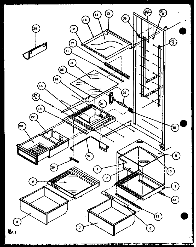 REF SHELVING AND DRAWERS Diagram and Parts List for SCD25JB P1104016W Amana Refrigerator