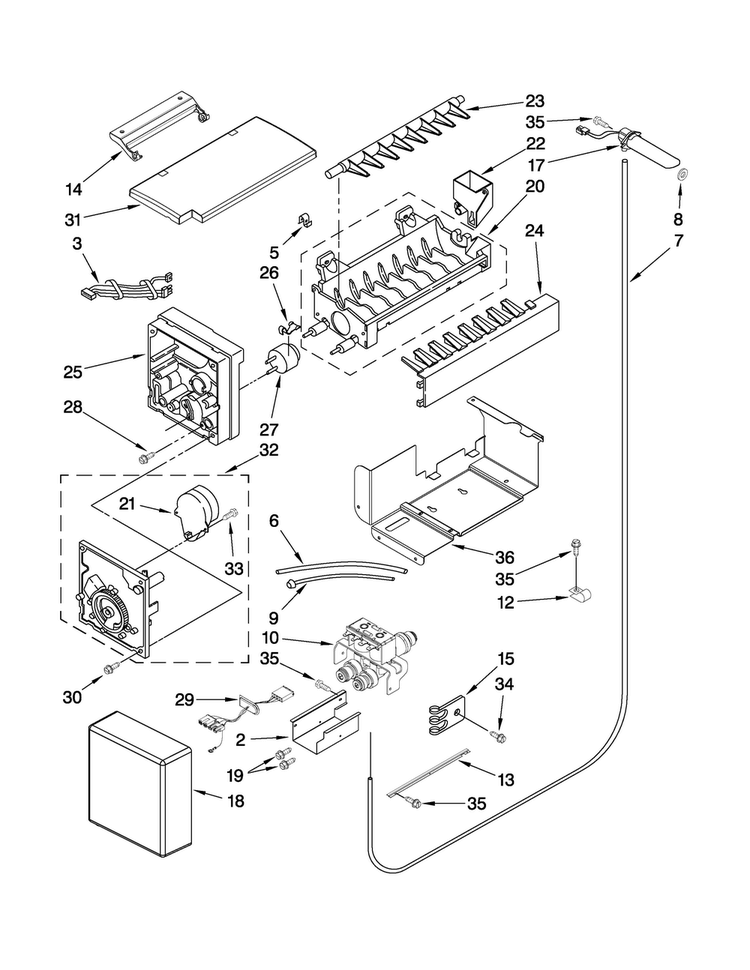 Icemaker Parts Diagram and Parts List for JS48CXDBDB01  Jenn-Air Refrigerator