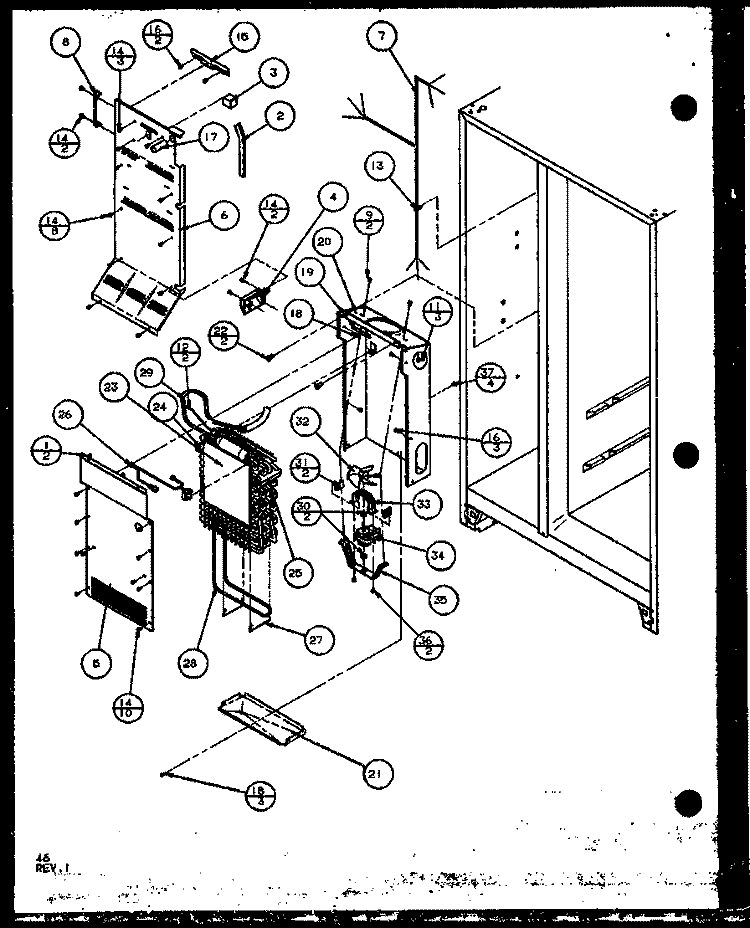 EVAP AND AIR HANDLING Diagram and Parts List for SCD25JB P1104016W Amana Refrigerator