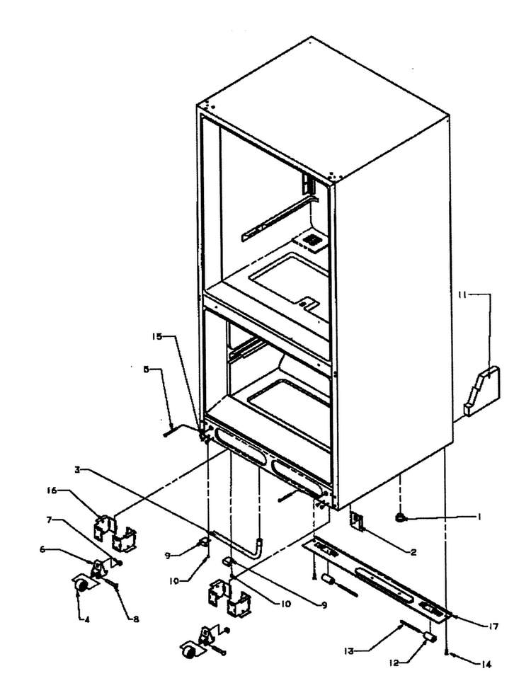 Rollers/drain Tube Diagram and Parts List for BX22R3L-P1183601WL  Amana Refrigerator