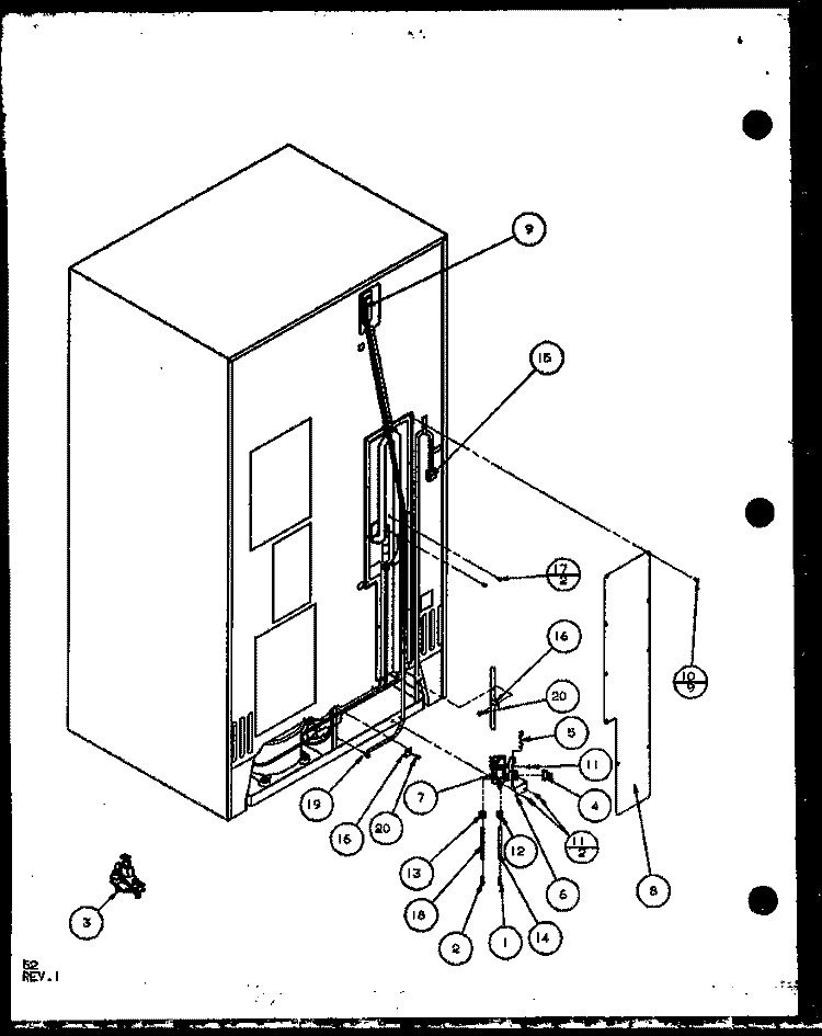 CABINET BACK Diagram and Parts List for SCD25JB P1104016W Amana Refrigerator