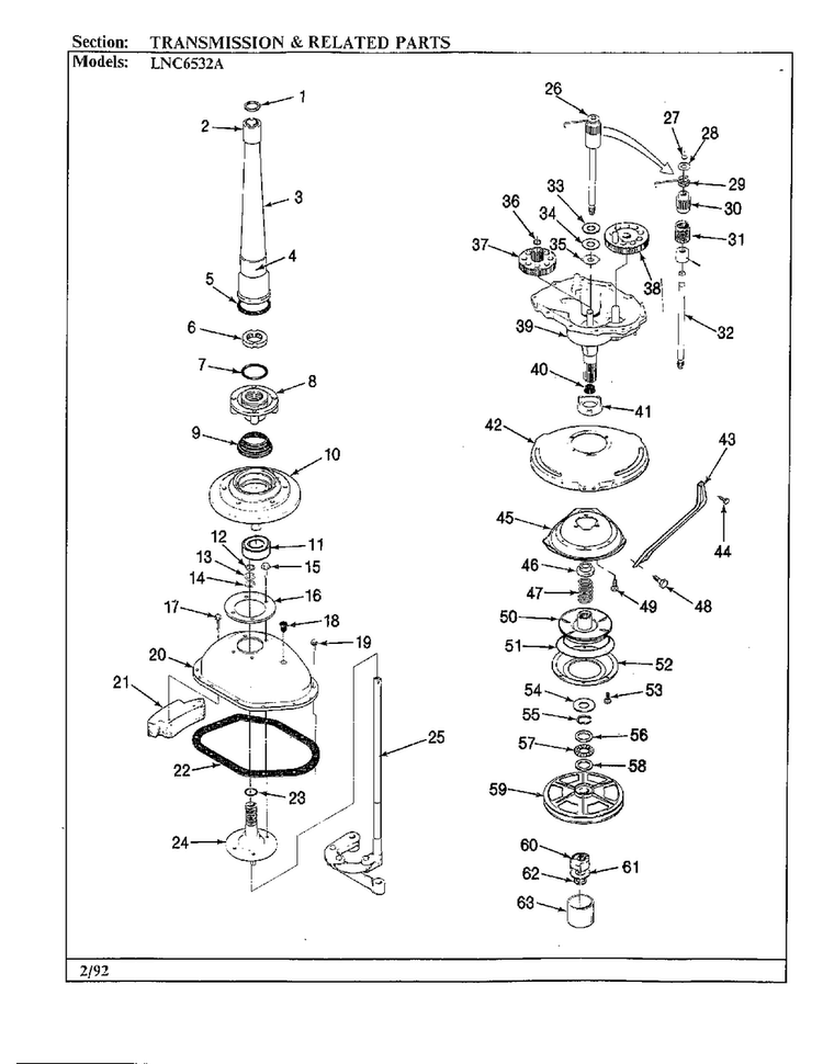 Transmission And Related Parts Diagram and Parts List for 6532A REV G Norge Washer
