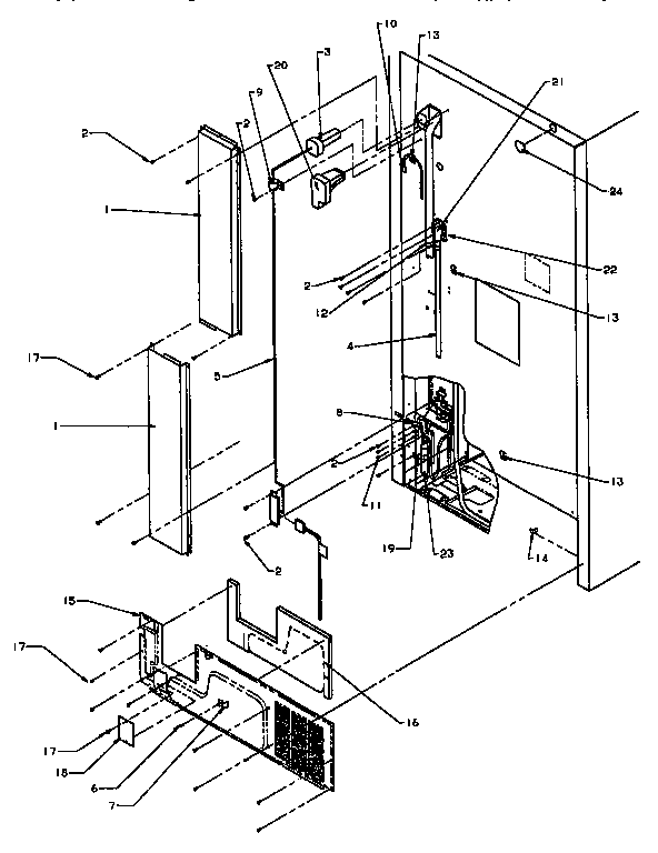 Cabinet Back Diagram and Parts List for TX21R2-P1157609W  Amana Refrigerator