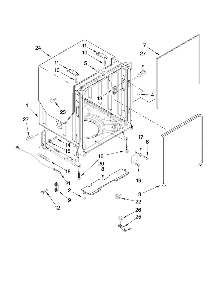 Tub And Frame Parts Diagram and Parts List for JDB8000AWB0  Jenn-Air Dishwasher