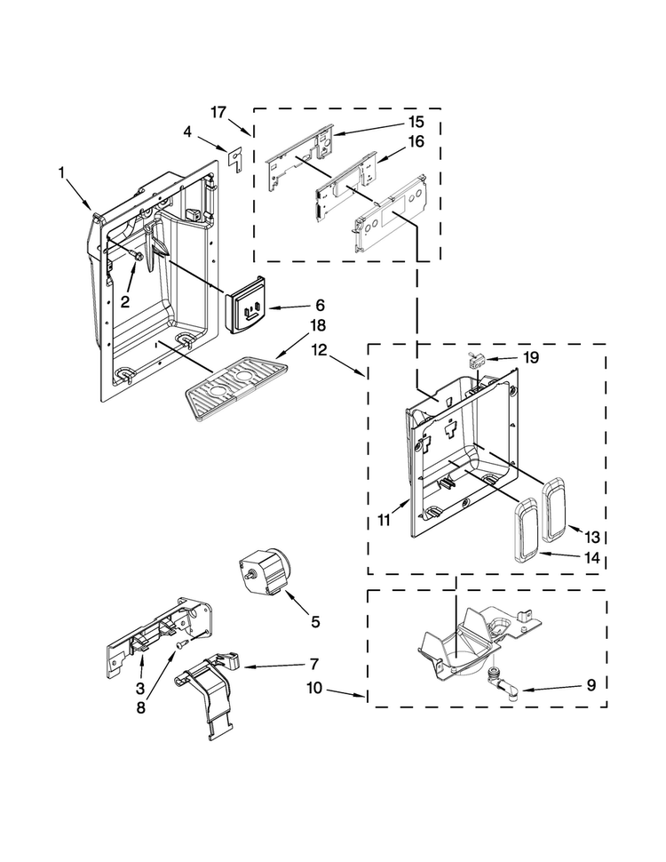 Dispenser Parts Diagram and Parts List for JS48SSDUDE00  Jenn-Air Refrigerator