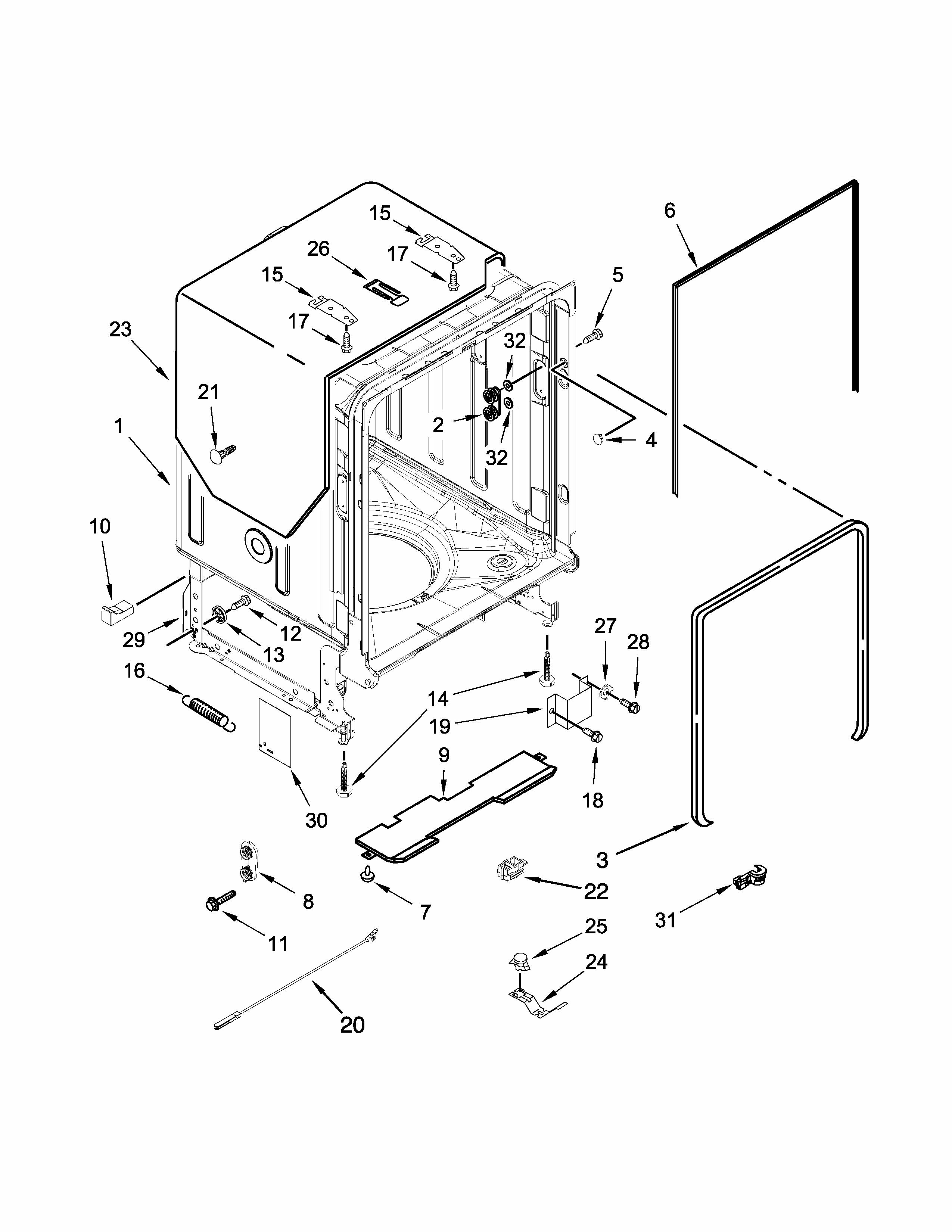 Tub And Frame Parts Diagram and Parts List for MDB5969SDH0  Maytag Dishwasher