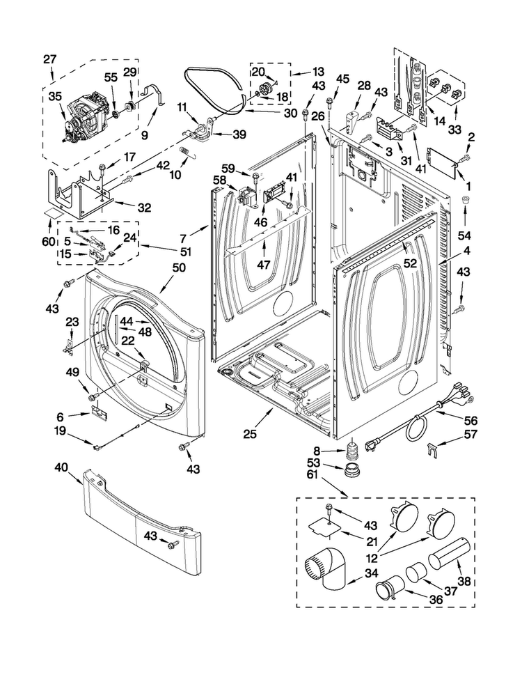 Cabinet Parts Diagram and Parts List for YCED8990XW0  Crosley Dryer