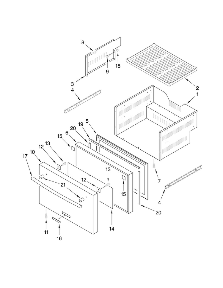 Lower Drawer Parts Diagram and Parts List for JUD248RCCX00  Jenn-Air Refrigerator