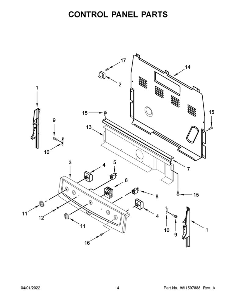 Control Panel Parts Diagram and Parts List for ACR2303MFW7  Amana Range