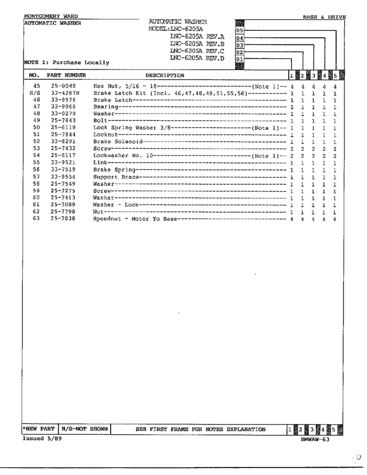 Base And Drive Page 3 Diagram and Parts List for 6205A  Norge Washer