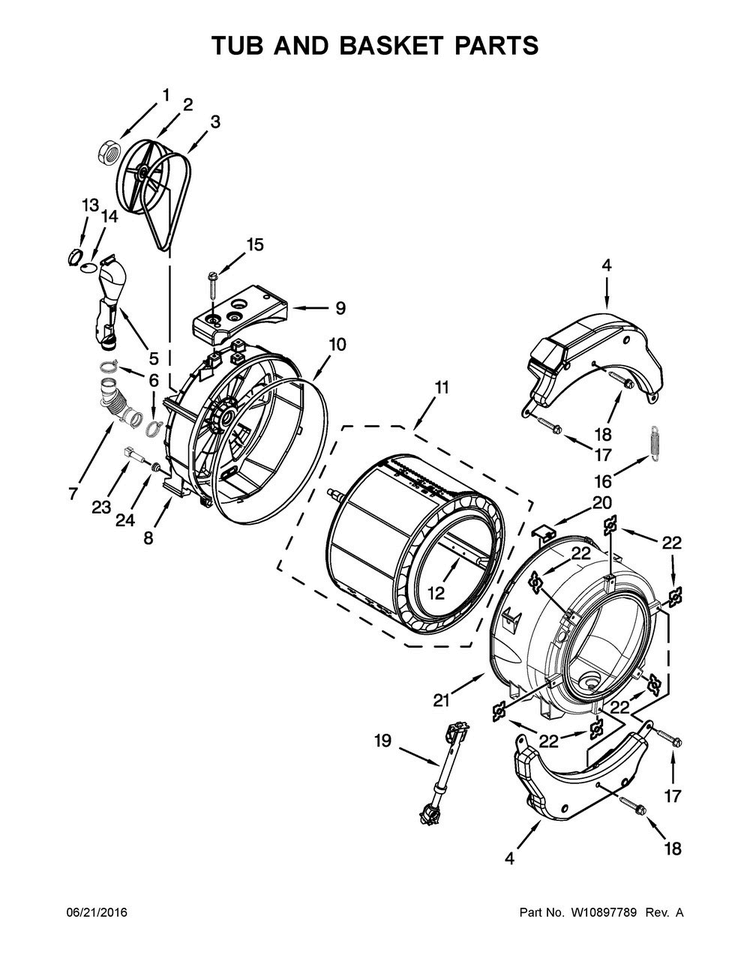 Tub And Basket Parts Diagram and Parts List for MLE20PDCZW0  Maytag Washer Dryer Combo